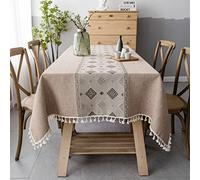 Pahajim Table Cloths Rectangular Washable Cotton Linen Tablecloth Tassel Wipeable Tablecloth Wrinkle Free and Dust Proof for Coffe Table, Kitchen, Dining, Tabletop Decoration(Brown, 55 x 87 inch)