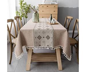 Pahajim Table Cloths Rectangular Washable Cotton Linen Tablecloth Tassel Wipeable Tablecloth Wrinkle Free and Dust Proof for Coffe Table, Kitchen, Dining, Tabletop Decoration(Brown, 55 x 87 inch)