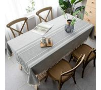Pahajim Tablecloth Rectangular Table Cloth Cotton Linen Tassel Wipe Clean Washable Tablecloth Wrinkle Freefor Kitchen, Dinning,Party Tabletop Decoration(Gray, 55 x 94 inch)
