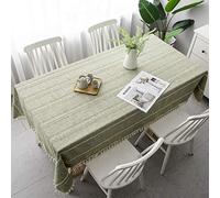 Pahajim Tablecloth Rectangular Table Cloth Cotton Linen Tassel Wipe Clean Washable Tablecloth Wrinkle Freefor Kitchen, Dinning,Party Tabletop Decoration(Green-Stripe,55 x 118 inch)