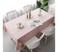 Pahajim Tablecloth Rectangular Table Cloth Cotton Linen Tassel Wipe Clean Washable Tablecloth Wrinkle Freefor Kitchen, Dinning,Party Tabletop Decoration(Pink-Stripe,55 x 71 inch)