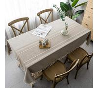 Pahajim Tablecloth Rectangular Table Cloth Cotton Linen Tassel Wipe Clean Washable Tablecloth Wrinkle Freefor Kitchen, Dinning,Party Tabletop Decoration(Brown,55 x 71 inch)