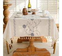 Pahajim Tablecloths Rectangular Cotton Linen Tablecloth Dust-Proof Waterproof Tablecloth with Tassel for Kitchen, Outdoor Dinning Table(55 x 87 Inch)