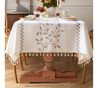 Pahajim Tablecloths Rectangular Cotton Linen Tablecloth Dust-Proof Waterproof Tablecloth with Tassel for Kitchen, Outdoor Dinning Table(55 x 87 Inch)