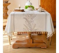 Pahajim Tablecloths Rectangular Cotton Linen Tablecloth Dust-Proof Waterproof Tablecloth with Tassel for Kitchen, Outdoor Dinning Table(55 x 87 Inch)