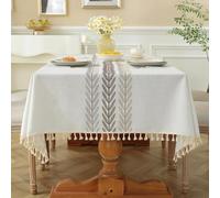 Pahajim Tablecloths Rectangular Washable Cotton Linen Tablecloth Anti-Wrinkle Tassel Design Fabric Table Cover for kitchen, Dining, Outdoor Garden Tabletop(Beige,55 x 118 Inch)