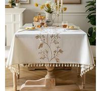 Pahajim Tablecloths Rectangular Washable Cotton Linen Tablecloth Anti-Wrinkle Tassel Design Fabric Table Cover for kitchen, Dining, Outdoor Garden Tabletop(Beige,55 x 71 Inch)