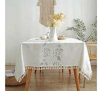 Pahajim Tablecloths Rectangular Washable Cotton Linen Tablecloth Anti-Wrinkle Tassel Design Fabric Table Cover for kitchen, Dining, Outdoor Garden Tabletop(Beige,55 x 87 Inch)