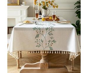 Pahajim Tablecloths Rectangular Washable Cotton Linen Tablecloth Anti-Wrinkle Tassel Design Fabric Table Cover for kitchen, Dining, Outdoor Garden Tabletop(Beige,55 x 87 Inch)