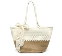 Pahajim Tote Bags for Women Woven Shoulder Bag Straw Bag with Cotton Ladies Holiday Bags with Zipper Summer Crochet Bags for Travel, Beach and Shopping