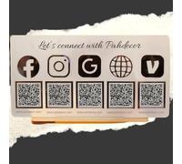 Pahdecor Custom 3D Multi QR Code Social Media Sign Personalized Business Scan to Pay Payment Sign Venmo Instagram Facebook Cashapp Salon Beauty Hairdressers Beautician Sign Let's Get Social (Clear)