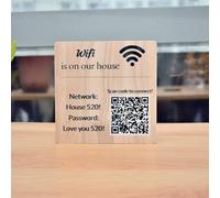 Pahdecor Custom Wooden Wifi QR Code Sign The Wifi Password is Sign Wifi Personalized Wifi Password Sign for Guest Room Wifi Scan Qr Code with Base Wifi Password Sign for Store