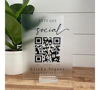 Pahdecor Customizable QR Code Sign, Acrylic Scannable Venmo Instagram Cash App Signs, Let's Get Social Signage, Personalized Scan to Pay Business Plaque, Suitable For Beauty Salon (Clear)
