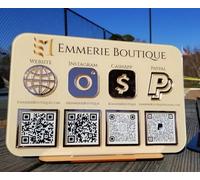 Pahdecor Multi QR Code Instagram Facebook Business Social Media Sign, Scan to Pay Sign Cash App Payment PayPal Plaque QR Code Sign Stand Pop Up Shop (Light yellow)