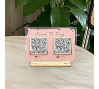 Pahdecor Personalized 3D Double QR code Sign, Scan to Pay Sign, Venmo Instagram PayPal CashApp Direct Payment, Small Pop Up Shop Review Plaque Beauty Hairdressers Signs (Clear)