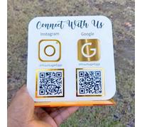 Pahdecor Personalized QR Code Signs for Business Custom Multi Social Media Sign Scan to Pay Payment Display Holder Acrylic Instagram Facebook Venmo Cashapp Logo Plaque Stand Beauty Salon Decor