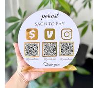 Pahdecor QR Code Sign Stand, Acrylic, Round, 9*9 Inches, Transparent, Minimalist, Tabletop Mount, Scan To Pay, Customizable, Social Media, Google Review, Beauty Salons