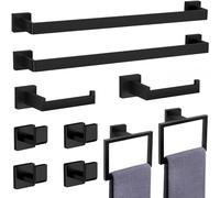 PAHSFS 10-Piece Matte Black Bathroom Accessories Set, Stainless Steel Towel Racks, Wall Mounted 23.6 Inch Towel Bar Set