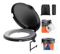 PAHTTO Portable Toilet Seat for 5 Gal Buckets, Camping, Hiking, Emergency, Car, Boat with Soft Cushion, TP Holder, Rotatable Lid, Black