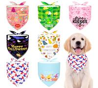 Pai Sence 7 Pcs Holiday Dog Bandanas for Small Dogs Hemming Seam Edge 4th of July Patriotic Dogs Bandanas Medium Puppy Halloween Scarfs Large Cats Grooming M