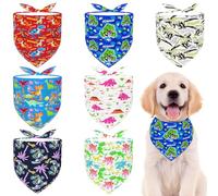 Pai Sence 7 PCS Medium Dinosaurs Dog Bandanas Hemming Seam Edge Dog Bandana for Small Dogs Print One Side Large Cats Scarfs Party Grooming M