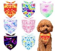 Pai Sence 7 PCS Tie Dye Dog Bandanas for Small Dogs Kittens Stitch Edge Dog Bandanas for Puppy Doggy XS Print One Side Scarves Party Grooming S