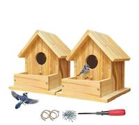 Paiaojia Bluebird Houses for Outside with Pole, Cedar Wooden Bird House to Paint for Finch Bluebird Cardinals, Hanging Birdhouses Kits for Outdoors (DIY Detachable, 2 Pack)