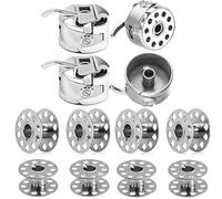 Paicreate 12Pcs Universal Metal Bobbins, 8 Metal Bobbins& 4 Bobbin Case, High Capacity Smooth Thread Winding, for Home Sewing Machines