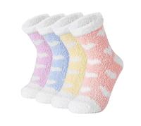 Paicreate 4 Pairs Women Fuzzy Bed Sock, Winter Fluffy Cozy Socks, Slipper Socks, Bed Socks for Cold Nights, Lounge & Home Comfort