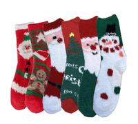 Paicreate 4 Pairs Women's Multicolour Fuzzy Bed Socks, Winter Fluffy Cozy Slipper Socks, Size UK 5-9, US 6-10 (6PCS-Christmas)