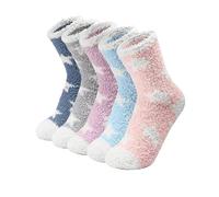 Paicreate 4 Pairs Women's Multicolour Fuzzy Bed Socks, Winter Fluffy Cozy Slipper Socks, Size UK 5-9, US 6-10 (5PCS-Star)