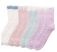 Paicreate 4 Pairs Women's Multicolour Fuzzy Bed Socks, Winter Fluffy Cozy Slipper Socks, Size UK 5-9, US 6-10 (4PCS-solid color 3)