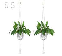 Paicreate Cotton Rope Macrame Plant Hangers, 2 PCS 37" Boho Style Hanging Planter Baskets with S Hooks, Perfect for Trailing Plants, Indoor, Outdoor Home Decor, Durable, Stylish Flower Pot Holders