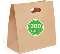 PAICUIKE 200Pcs 11x6x11 Die Cut Tote Brown Paper Bags with Handle Bulk, Kraft Paper Grocery/Takeout Bags for Restaurant, Bakery, Retail