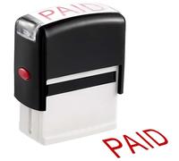 Paid Self Inking Rubber Stamp - Pre-Inked with Refillable Red Ink, Bold 11x35mm Impression, Compact Office Stamp for Business Documents, Cards, Invoices (Black)
