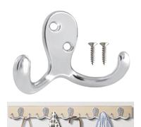 PAIDASHU 6 Pack Coat Hooks Wall Hooks for Hanging, Heavy Duty Double Prong Metal Hook Wall Mounted for Living Room, Bathroom, Kitchen, Bedroom for Coat, Bag, Scarf, Towel, Hat, Key, Cup (Silvery)