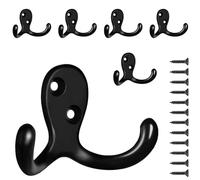 PAIDASHU 6 Pack Coat Hooks Wall Hooks for Hanging, Heavy Duty Double Prong Metal Hook Wall Mounted for Living Room, Bathroom, Kitchen, Bedroom for Coat, Bag, Scarf, Towel, Hat, Key, Cup (Black)
