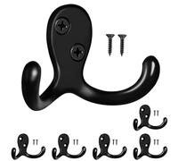 PAIDASHU 6 Pack Coat Hooks Wall Hooks for Hanging, Heavy Duty Double Prong Metal Hook Wall Mounted for Living Room, Bathroom, Kitchen, Bedroom for Coat, Bag, Scarf, Towel, Hat, Key, Cup (Black)