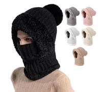 PAIDAXING 3 in 1 Beanie Hat for Women Winter Warm Knitted Balaclava Hats Slouch Thermal Skimask Windproof Fleece Lined Cap&Neck Warmer and Face Mask Ladies Integrated 3-in-1 Cold Weather Sets