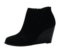 PAIDAXING Ankle Boots for Women Faux Suede Leather Mid Low Wedge Heels Side Zipper Casual Fashion Chelsea Boots for Ladies UK Size 3.5-7.5