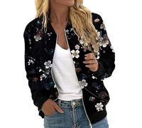 PAIDAXING Bomber Jackets Womens Zip Up Lightweight Baseball Flight Jackets Open Front Round Neck Long Sleeve Pullover Cardigans Ladies Casual Solid Color Outerwear with Pockets UK Plus Size