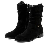 PAIDAXING Boots for Women UK Low Block Heel Mid Calf Suede Ankle Boots with Side Zip Classic Black Retro Breathable Casual Booties Ladies Autumn Winter Fashion Wide Fit Comfortable Shoes