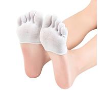 PAIDAXING Cotton Socks for Women 3 Pairs Women Yoga Sport Non Slip Toe Socks Half Grip Heel Five Finger Socks Snap on Jumper (White, One Size)