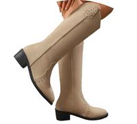 PAIDAXING Cowboy Boots for Women UK Western Knee High Boot Pointed Toe Low Chunky Heel Cowgirl Riding Boots Ladies Fashion Slip On Autumn Winter Faux Leather Boot