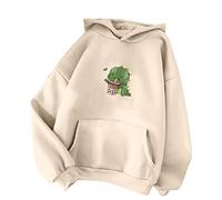 PAIDAXING Dinosaur Hoodie Sweatshirts Women Fashion Casual Pullover Long Sleeve Cartoon Stitching Printed Ladies Loose Blouse Tops Streetwear Winter Spring Autumn