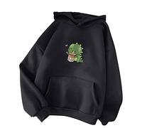 PAIDAXING Dinosaur Hoodie Sweatshirts Women Fashion Casual Pullover Long Sleeve Cartoon Stitching Printed Ladies Loose Blouse Tops Streetwear Winter Spring Autumn
