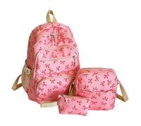 PAIDAXING Girls' 3-in-1 School Bag Set - Kawaii Strawberry Backpack with Lunch Box & Pencil Case Preppy Floral Rucksack for Age 8-16 Year Cute Bow Book Bag for Primary Secondary College