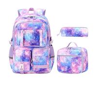 PAIDAXING Girls' 3-in-1 School Bag Set - Kawaii Strawberry Backpack with Lunch Box & Pencil Case Preppy Floral Rucksack for Age 8-16 Year Cute Bow Book Bag for Primary Secondary College