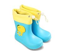 PAIDAXING Girls Boys Dinosaur Wellies Anti Slip Waterproof PVC Adjustable Drawstring Cuff Rain Boots for Kids Toddler Unisex Everyday Perfect Outdoor Water Shoes Blue