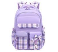 PAIDAXING Girls School Backpack with Stationery Set & Refrigerator Door Pocket, Lightweight Water-Resistant Bookbag for Primary School, Large Capacity Pink Rucksack with Lunch Bag